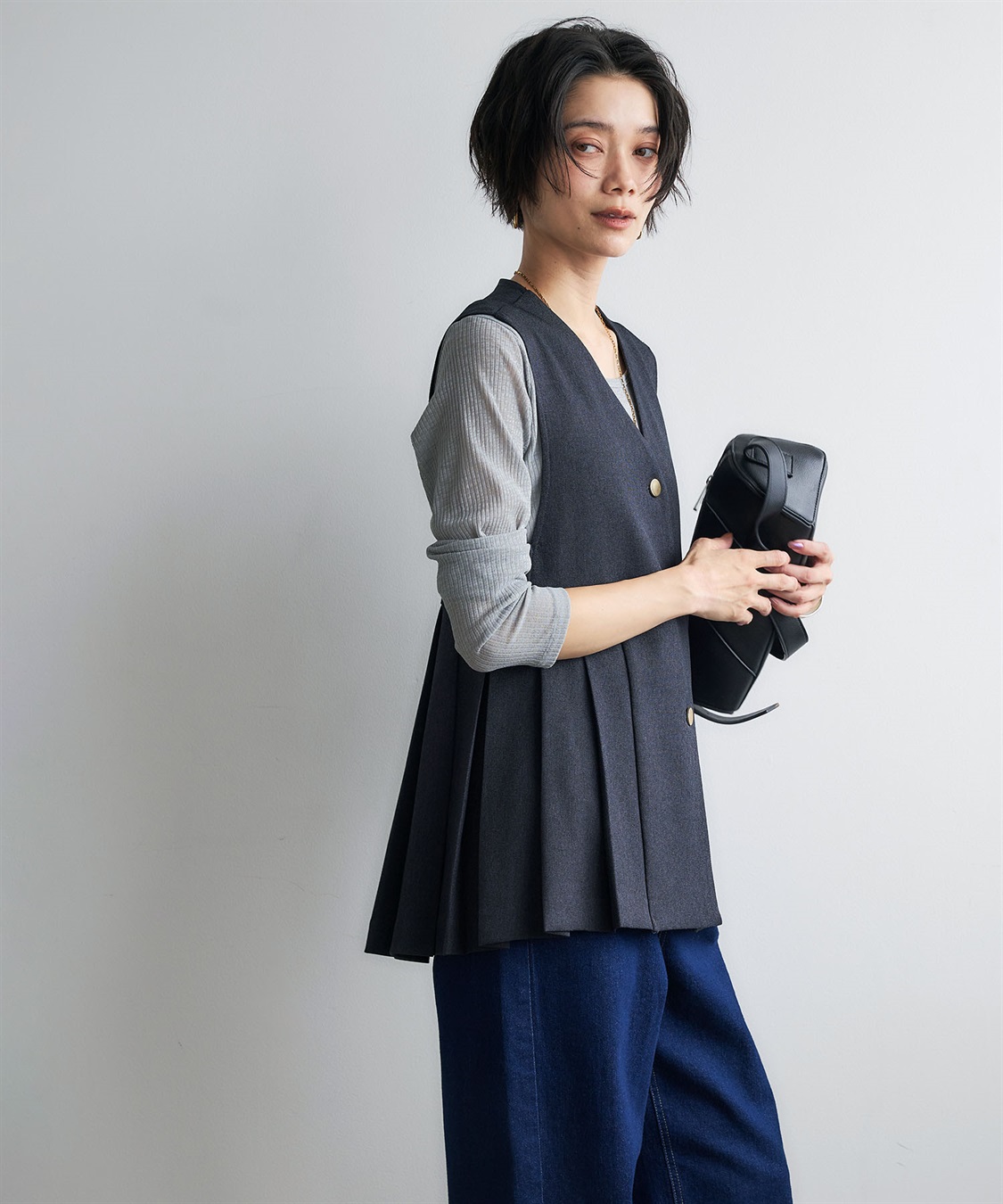CROSS FUNCTION 《シワ軽減》サマナチュラ ウールライクプリーツジレ_variation_1