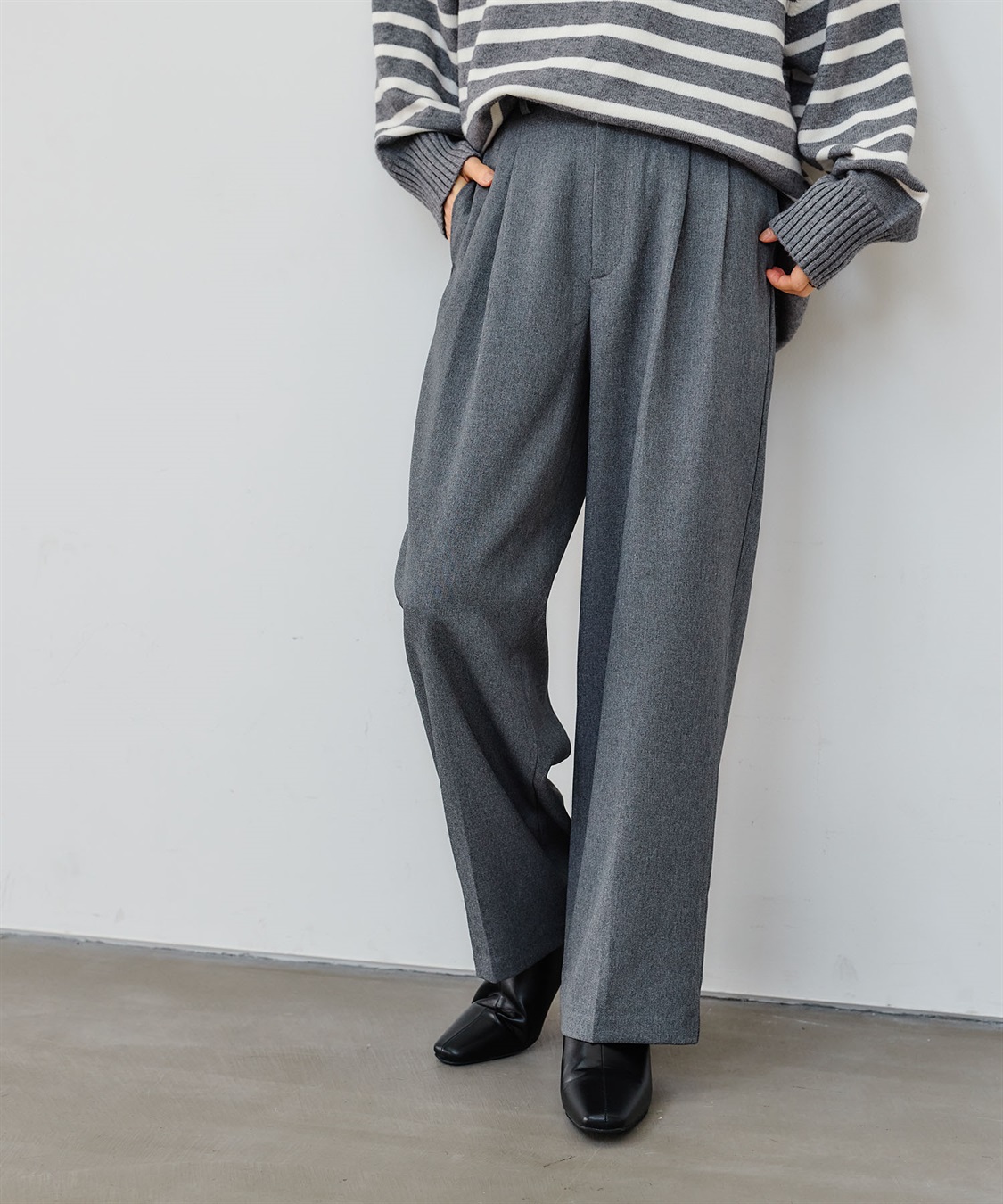 CROSS FUNCTION 《シワ軽減》サマナチュラ ウールライクタックワイドパンツ_variation_1