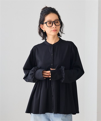 《UV》エブ楽 ラッシュガードギャザーペプラムブラウス(ブラック-Ｍ)