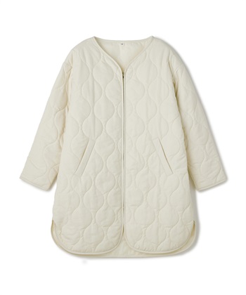 《撥水》エブ楽 ノーカラーキルティングコート(アイボリー-Ｍ)