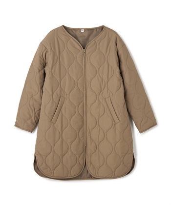 《撥水》エブ楽 ノーカラーキルティングコート(キャメル-Ｍ)