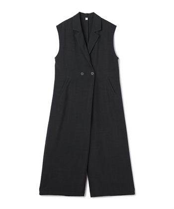 《シワになりにくい》サマナチュラ リネンライクテーラードジャンプスーツ(チャコール-Ｍ)
