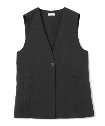 《シワになりにくい》サマナチュラ リネンライクノーカラーVネックジレ(チャコール-Ｍ)