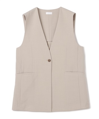 《シワになりにくい》サマナチュラ リネンライクノーカラーVネックジレ(オフベージュ-Ｍ)