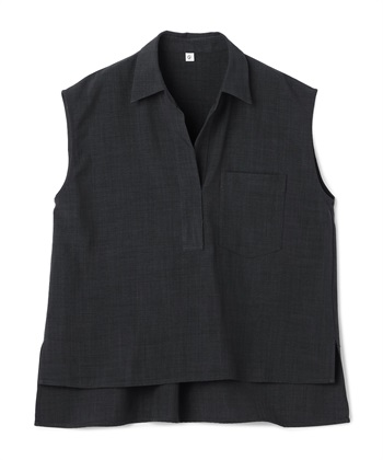 《シワになりにくい》サマナチュラ リネンライクスキッパーフレンチスリーブブラウス(チャコール-Ｍ)