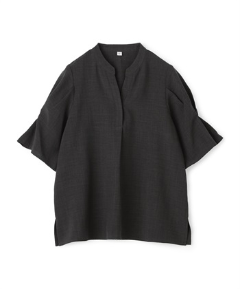 《シワになりにくい》サマナチュラ リネンライクスキッパーブラウス(チャコール-Ｍ)