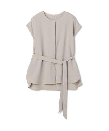《シワになりにくい》サマナチュラ リネンライクベルト付きフレンチスリーブブラウス(オフベージュ-Ｍ)