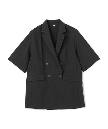 《シワになりにくい》サマナチュラ リネンライクハーフスリーブテーラードジャケット(チャコール-Ｍ)