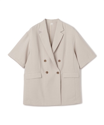 《シワになりにくい》サマナチュラ リネンライクハーフスリーブテーラードジャケット(オフベージュ-Ｍ)