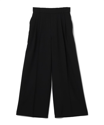 《シワになりにくい》エブ楽 リネンライクセンタープレスイージーワイドパンツ(ブラック-Ｍ)