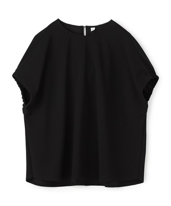 《シワになりにくい》【セットアップ】サマ美え カットジョーゼットフレア袖ブラウス(ブラック-Ｍ)