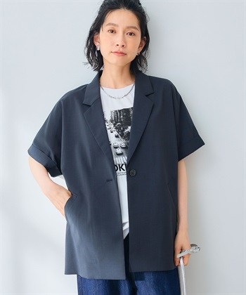 UV/洗える》サマ美え 冷感麻調テーラードジャケット CROSS