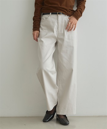 《ストレッチ》エブ楽 裏起毛ワイドストレートパンツ(オフベージュ-Ｓ)