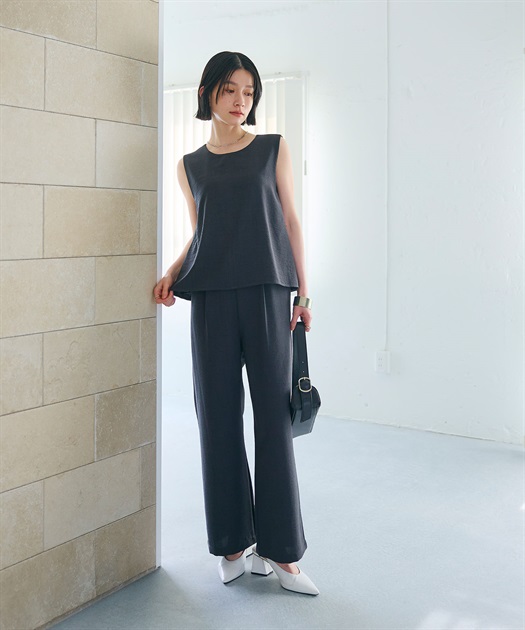 シワになりにくい》サマナチュラ リネンライクキャミサロペット CROSS