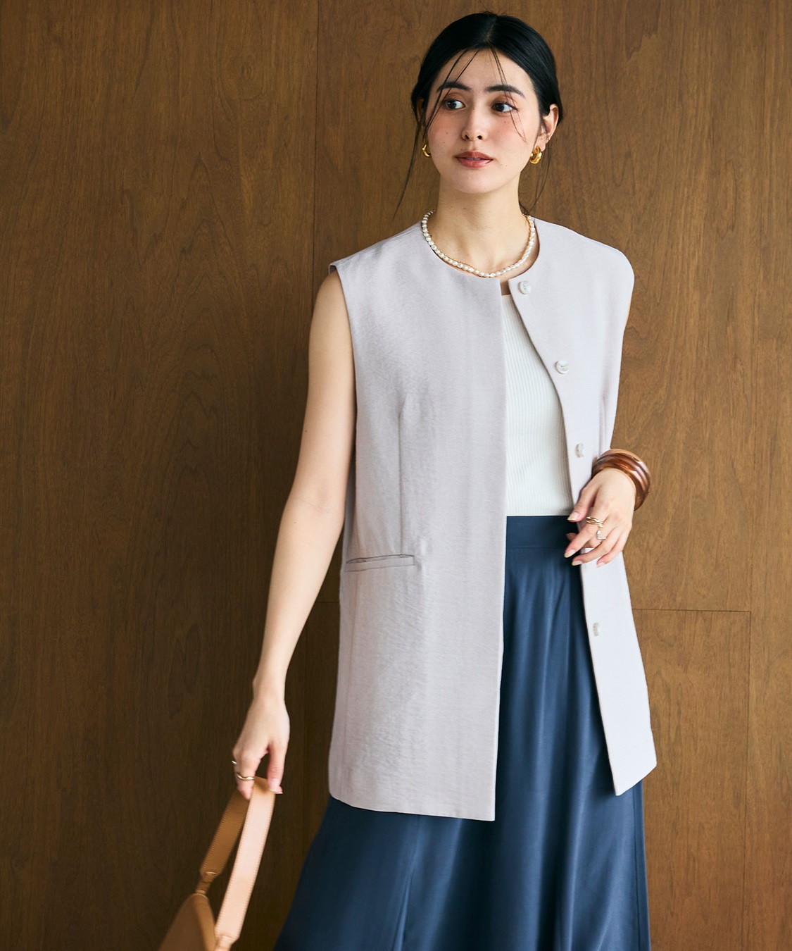 CROSS FUNCTION 《シワになりにくい》サマナチュラ リネンライクノーカラージレジャケット_main