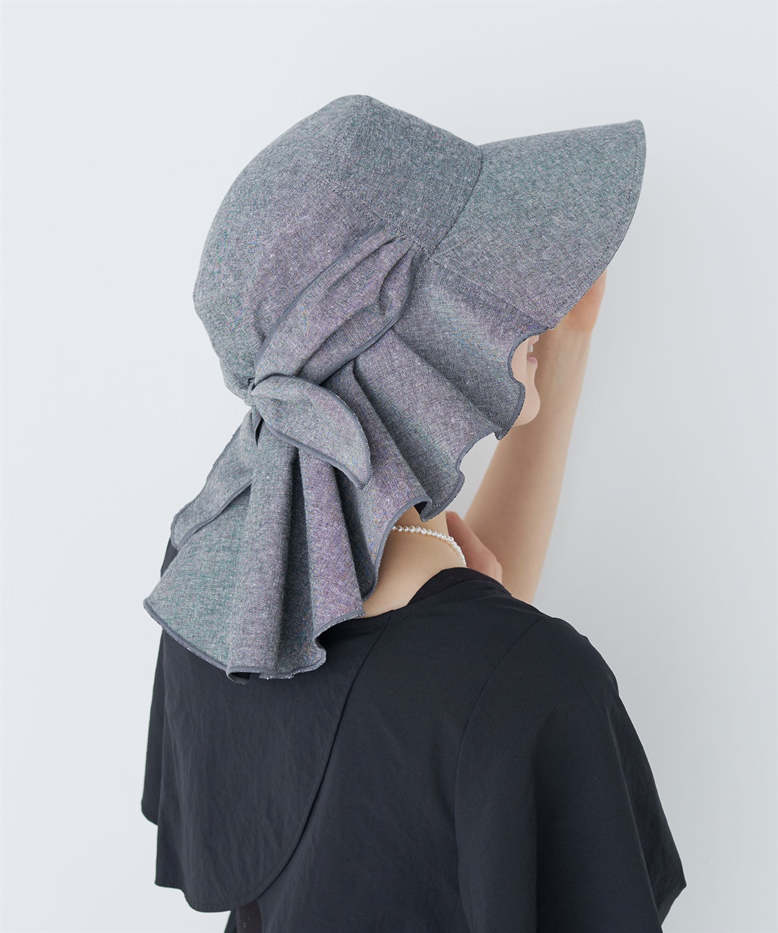 HATMIKKE UVカット日傘帽子 バックリボンタレ付きハット_sub_2