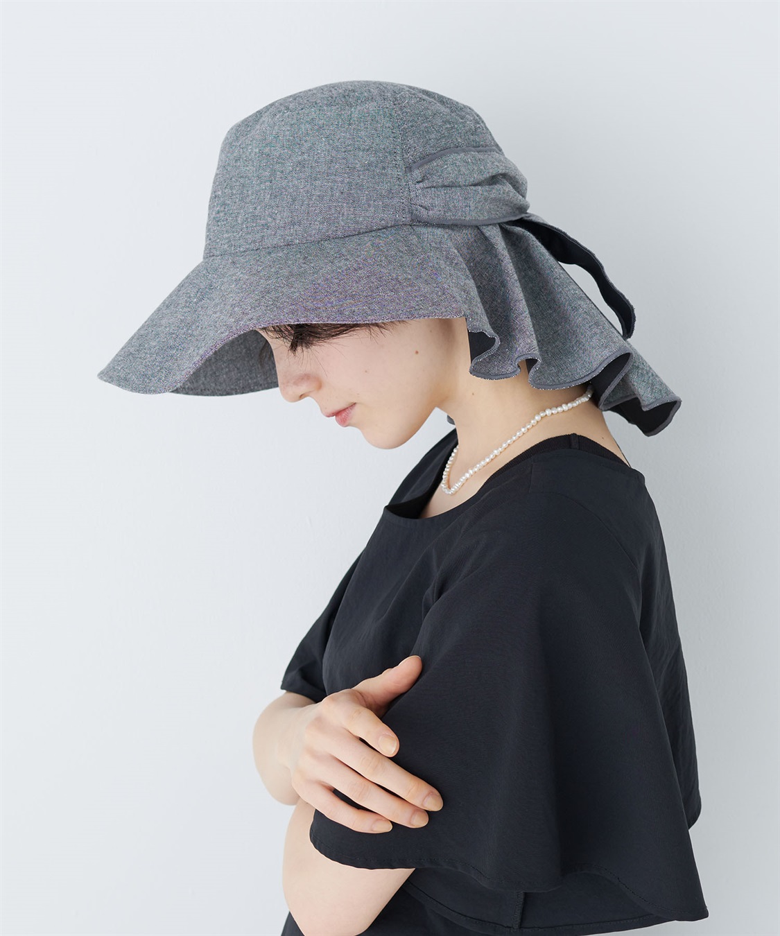 HATMIKKE UVカット日傘帽子 バックリボンタレ付きハット_sub_21