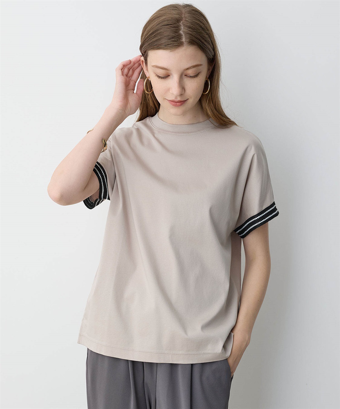 LE SOUK HOLIDAY ラインモックネックTシャツ【接触冷感】_sub_6