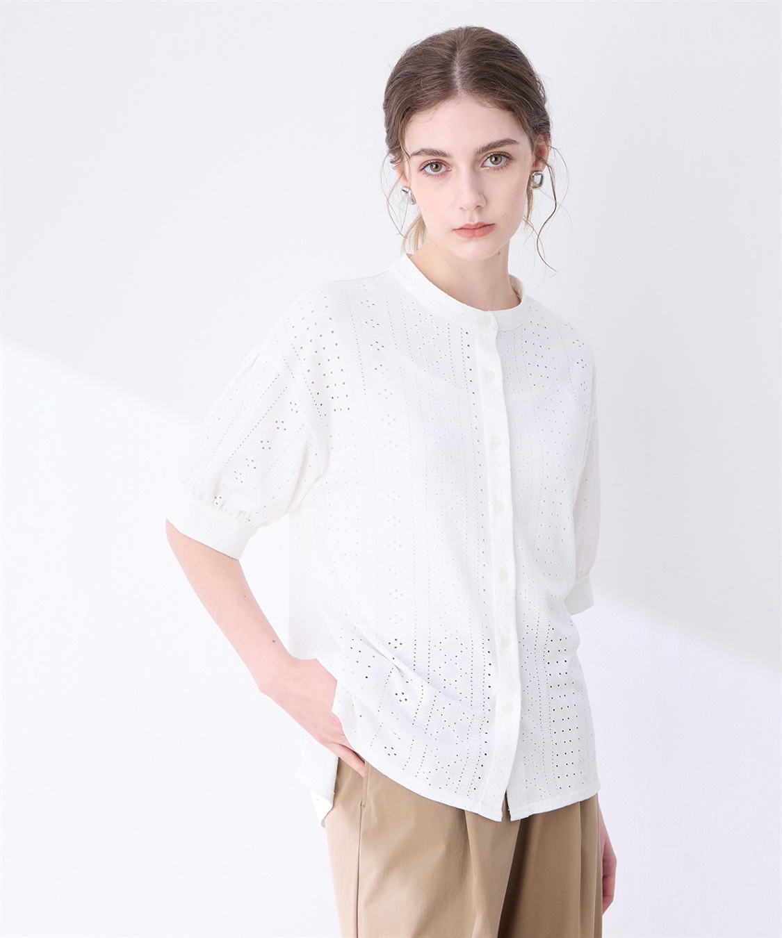 LE SOUK HOLIDAY カットワークレースバンドカラーブラウス_sub_1