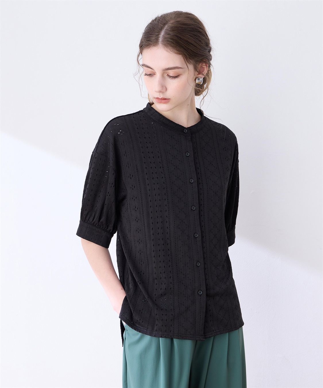 LE SOUK HOLIDAY カットワークレースバンドカラーブラウス_sub_5