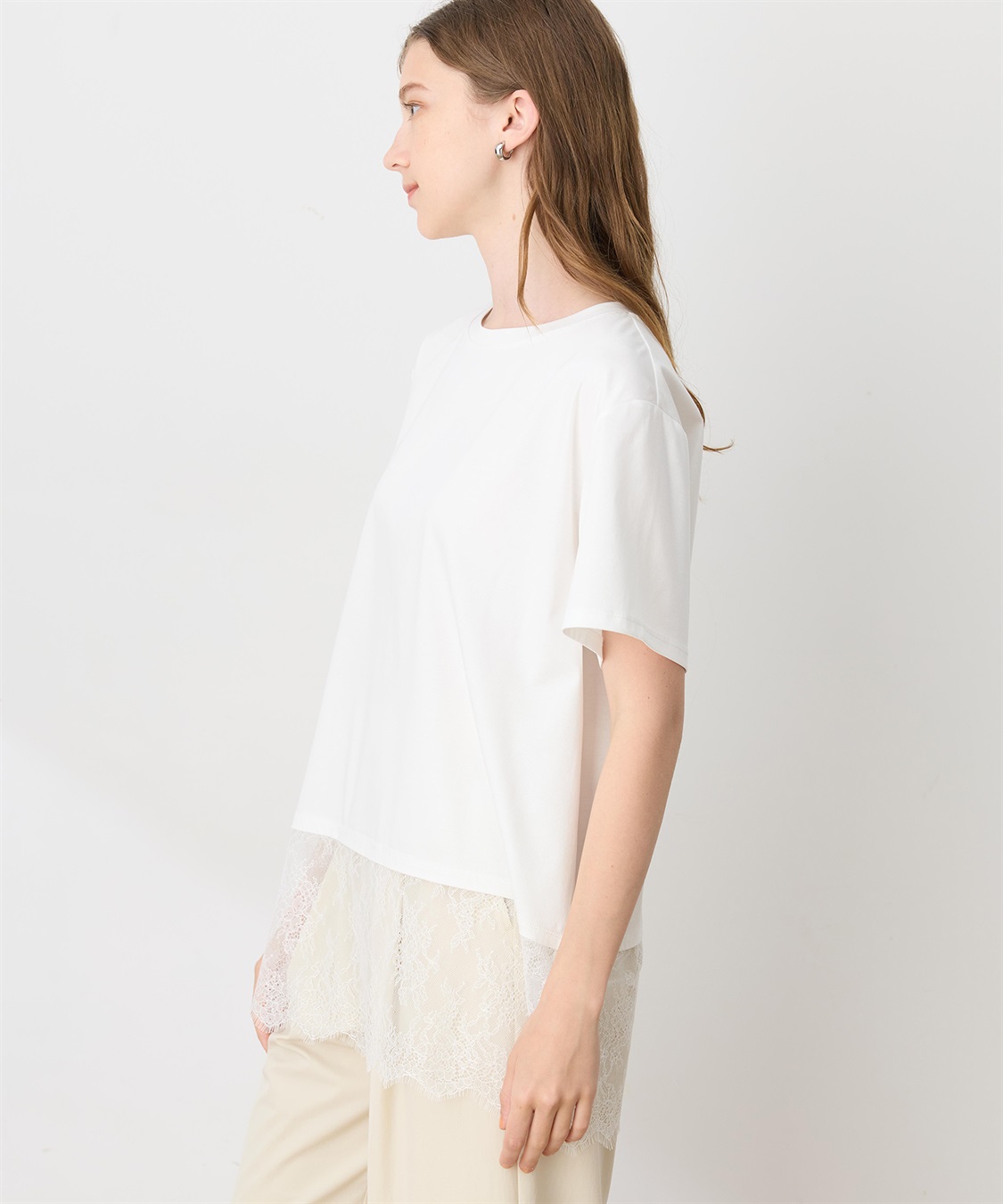 LE SOUK HOLIDAY 裾レースドッキングTシャツ【接触冷感】_sub_1