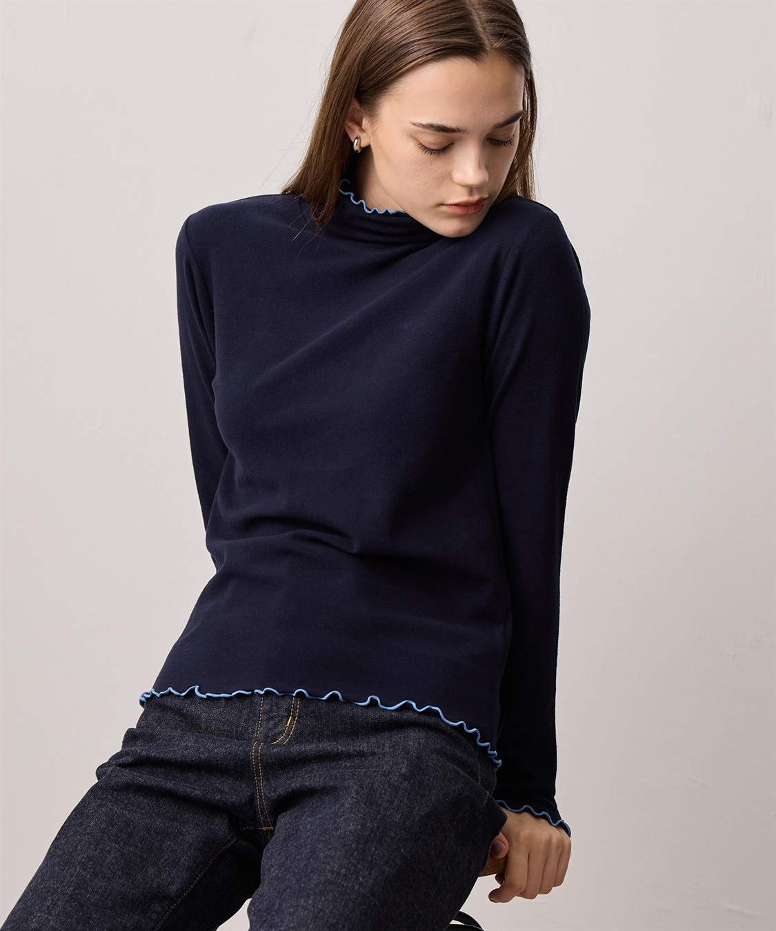 LE SOUK HOLIDAY メローハイネック起毛ロングTシャツ【吸湿発熱・アクセントカラー】_sub_2