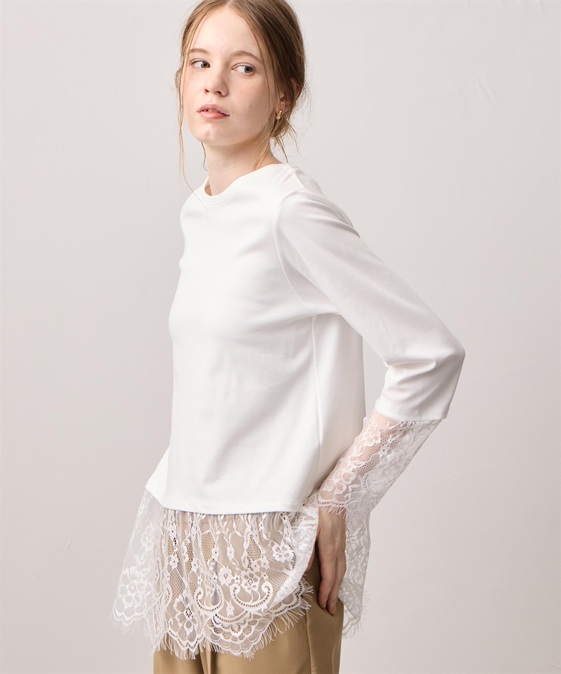 LE SOUK HOLIDAY レースレイヤードロングTシャツ_sub_1