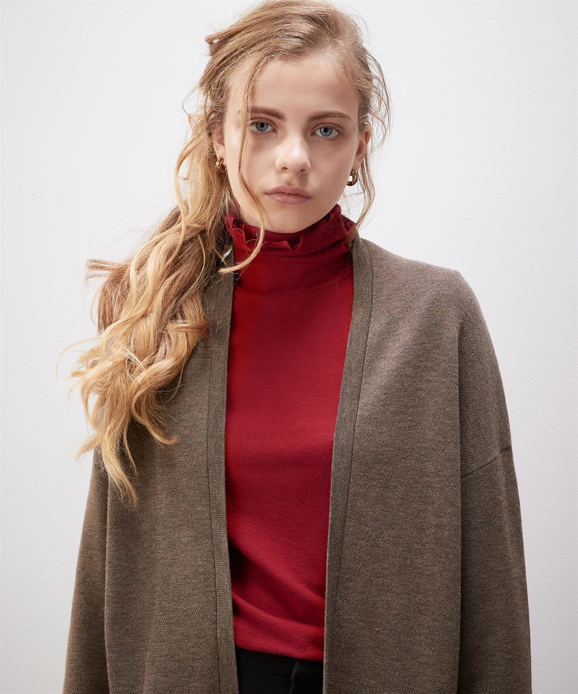 【KAREN MILLEN】ケープディテール付きプチプリーツ織りマキシ ダブルフェイストッパーカーディガン LE SOUK HOLIDAY|クロス