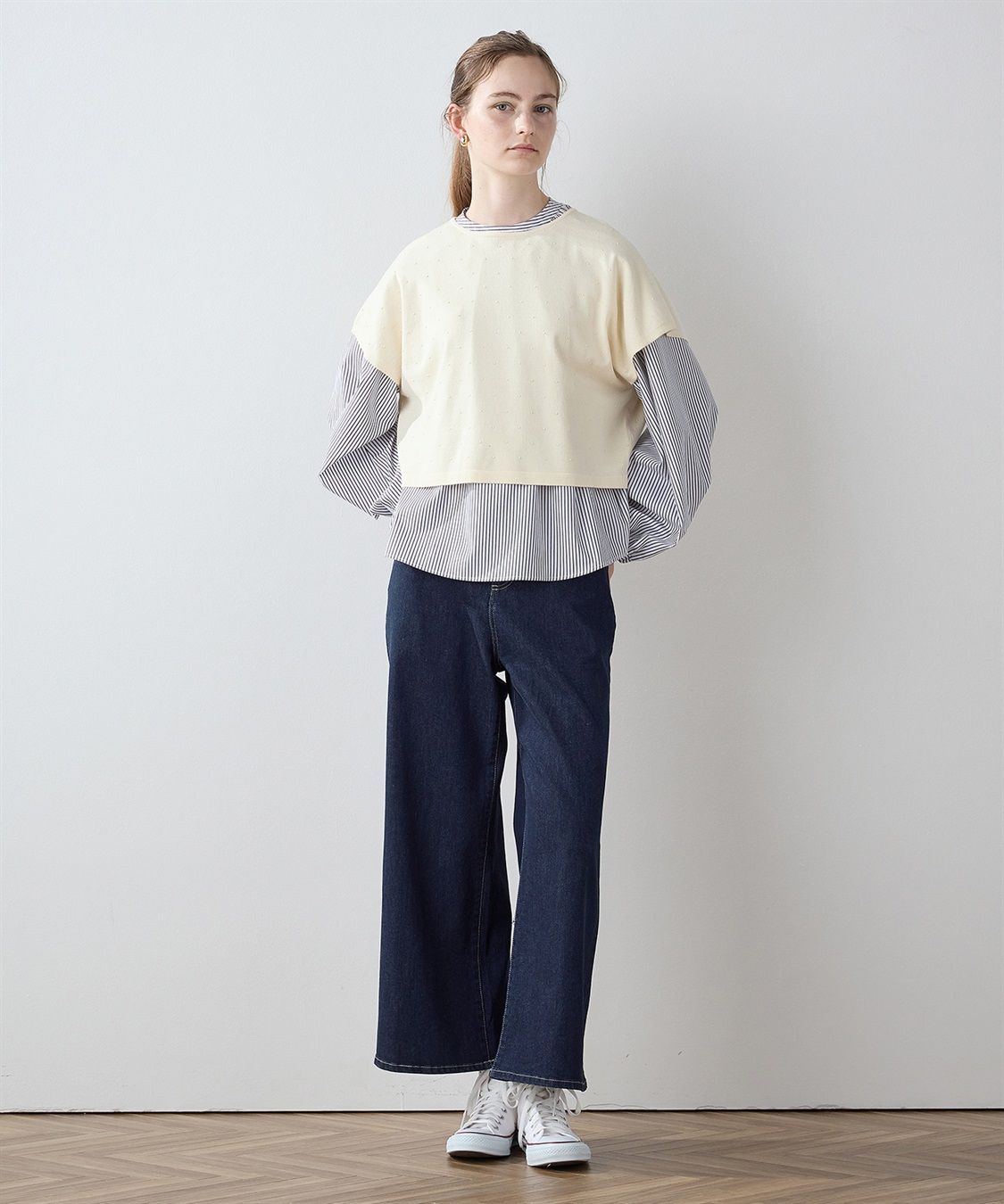 新作母の日・CROCODILE CODE ベージュベスト+ブラックTシャツ2点 WOMEN'S 鹿の子 ニットベスト ブラック | ゴルフ | ニューエラ