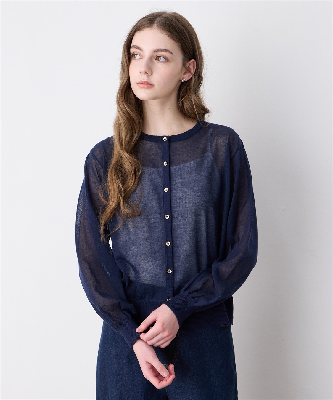 LE SOUK HOLIDAY 金ボタンシアーカーディガン_sub_6