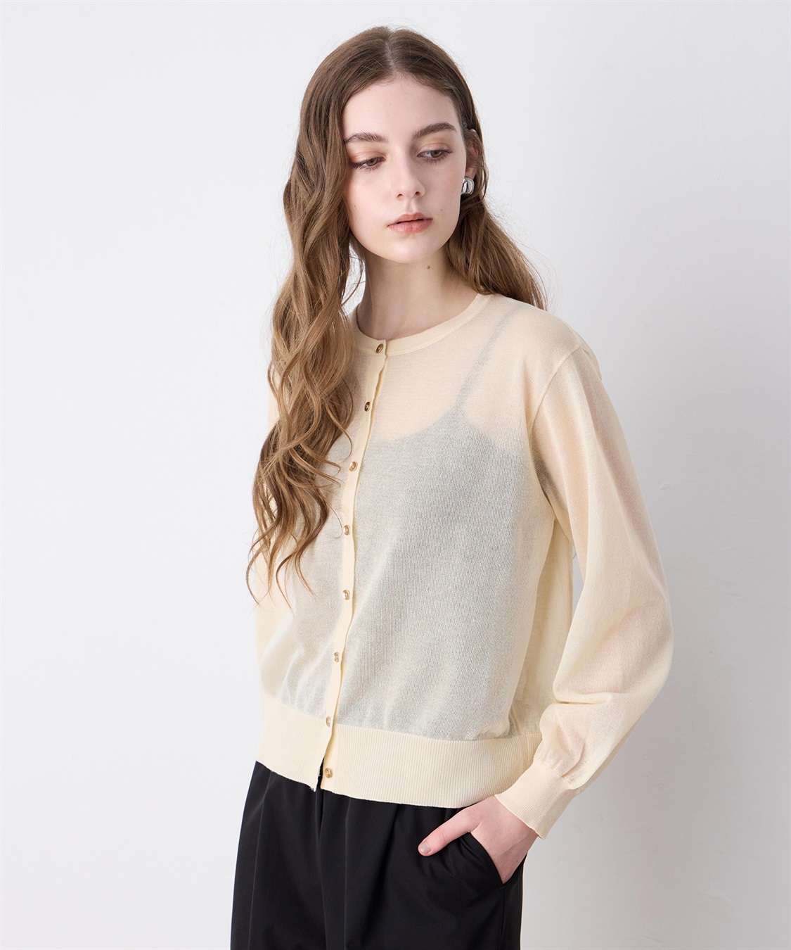 LE SOUK HOLIDAY 金ボタンシアーカーディガン_sub_8