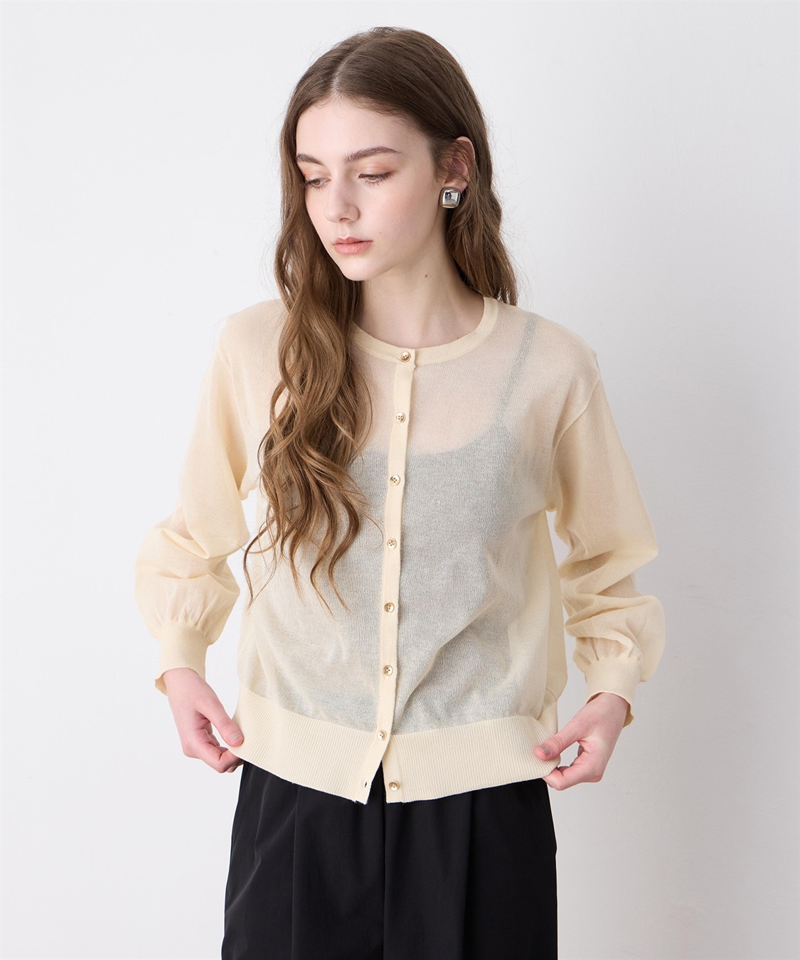 LE SOUK HOLIDAY 金ボタンシアーカーディガン_sub_9