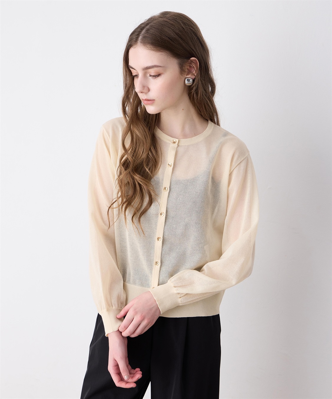 LE SOUK HOLIDAY 金ボタンシアーカーディガン_sub_10