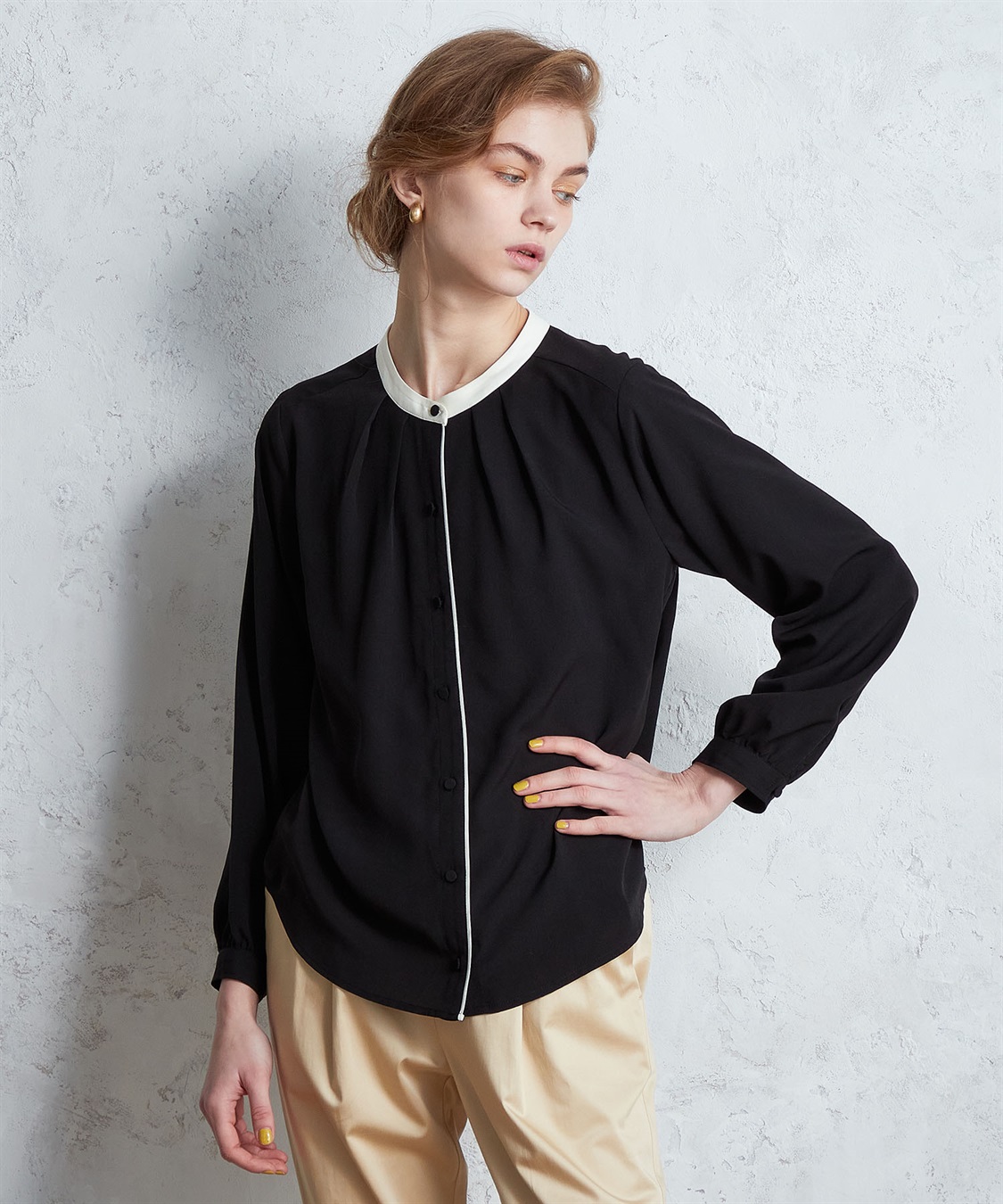 &ellecy 蓮　ハス　ブラウス 配色パイピングブラウス LE SOUK HOLIDAY｜クロスプラス公式通販サイト