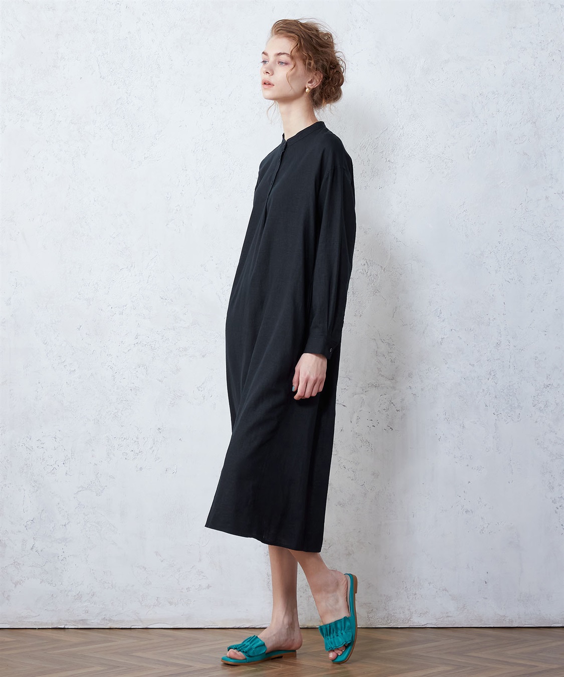 キナコ様　　リネンスリットワンピース　ブラック　ハンドメイド モダールリネンワンピース LE SOUK HOLIDAY｜クロスプラス公式
