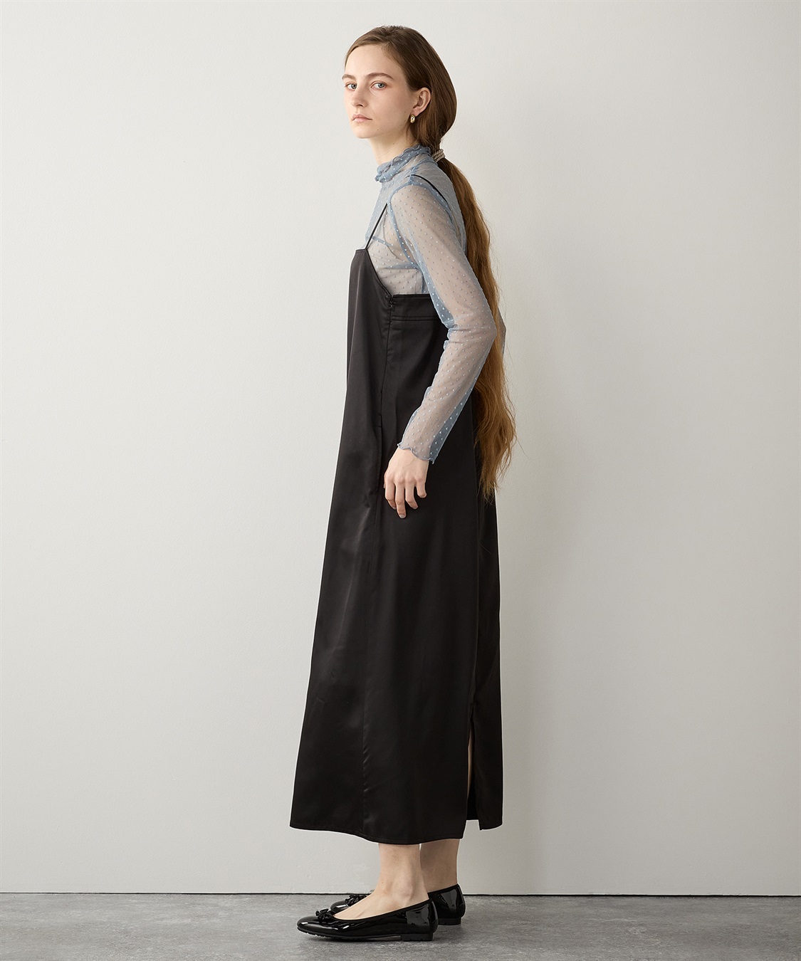 SENEE 黒 サテン キャミワンピース ロング SENEE 黒 サテン キャミワンピース ロング SENEE 黒 サテン キャミ