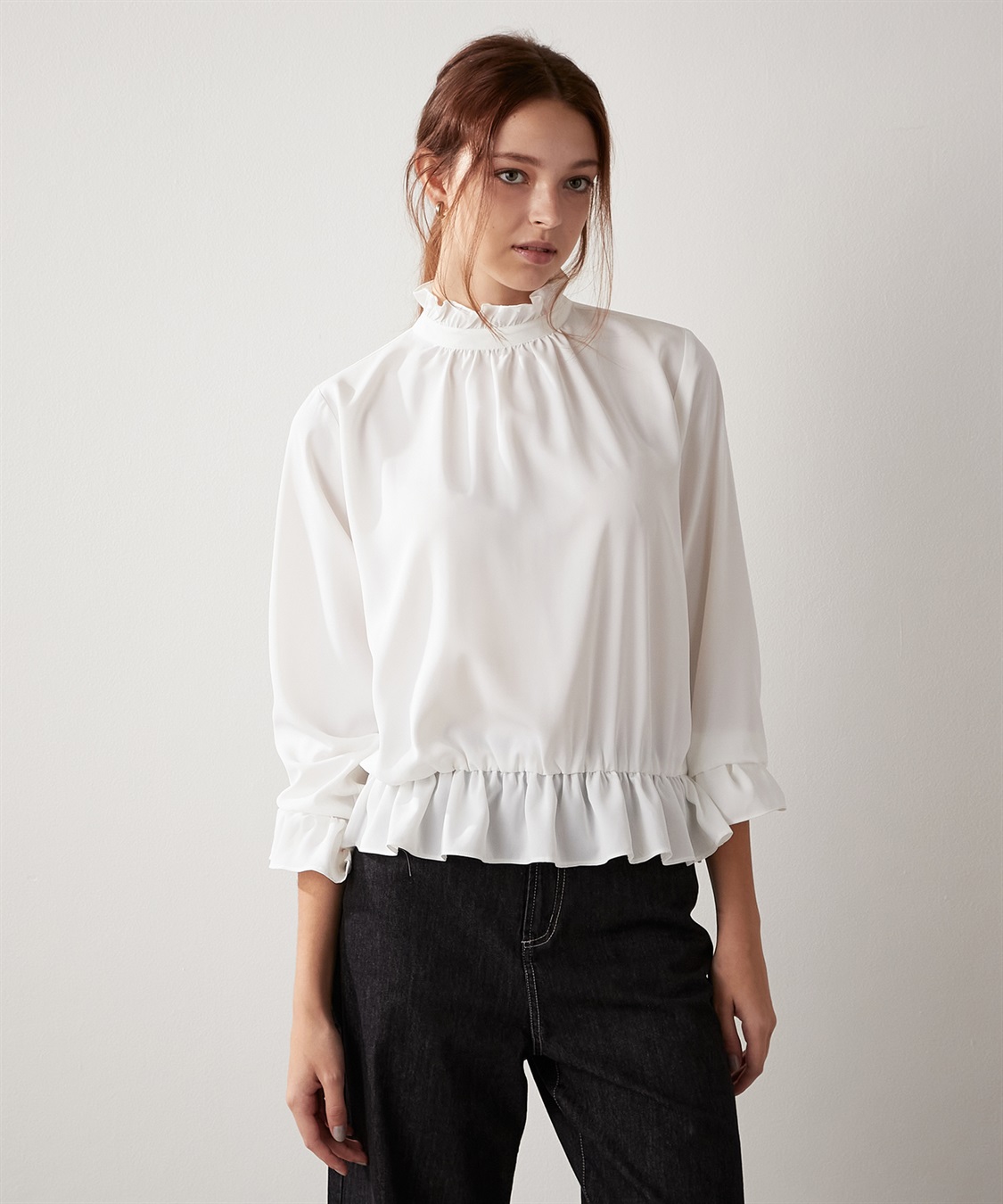 tope shrink/half ブラウス ネックフリルブラウス LE SOUK HOLIDAY｜クロスプラス公式通販サイト