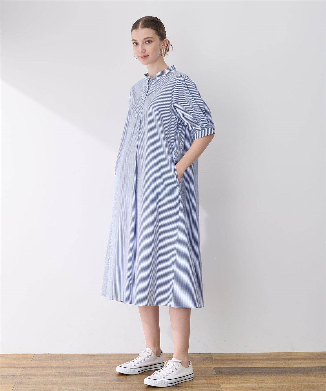 新品☆ハグオーワー＊クロス＆クロス＊ストライプフリル　スキッパーワンピース 新品☆ハグオーワー＊クロス＆クロス＊ストライプフリル