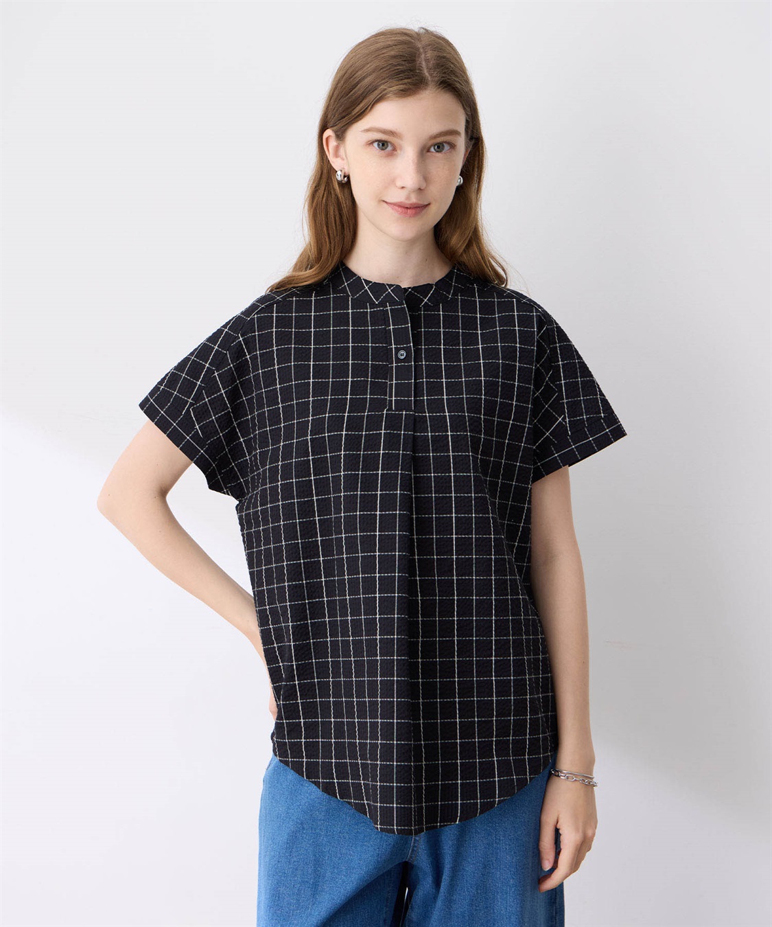 LOUNIE ルーニィ サッカーストライプスキッパーシャツ　オフ×ブルー　38 LOUNIE ルーニィ サッカーストライプスキッパーシャツオフ×ブルー38