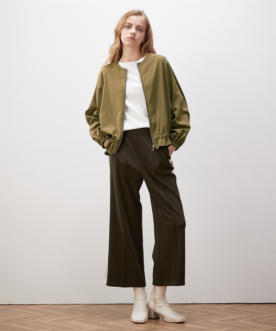 ☆美品☆ICB パンツスーツ ストレッチ ジョーゼット カーキ L ジョーゼットサイドラインパンツ LE SOUK HOLIDAY｜クロスプラス公式