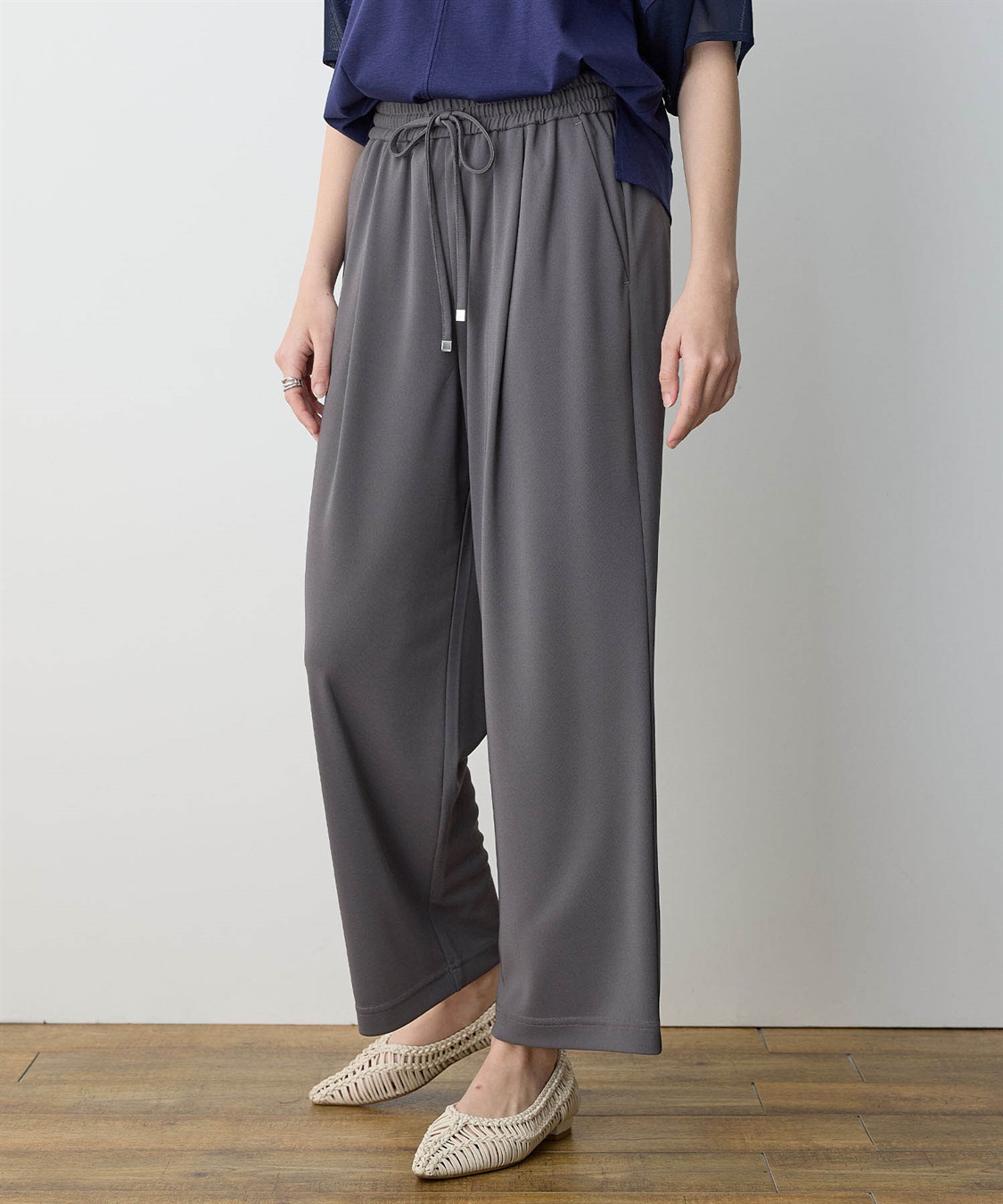 LE SOUK HOLIDAY 【イージーエレガンス】ストレッチワイドパンツ【接触冷感・ウエストゴム・カットソー素材】_sub_1