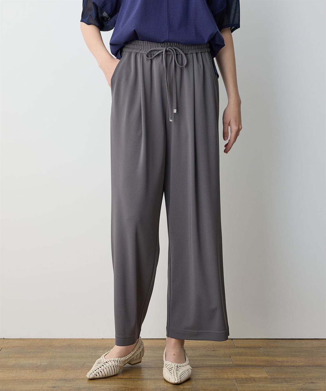 LE SOUK HOLIDAY 【イージーエレガンス】ストレッチワイドパンツ【接触冷感・ウエストゴム・カットソー素材】_sub_2
