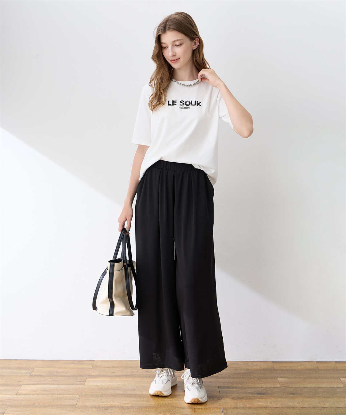 LE SOUK HOLIDAY リネンライクストレッチワイドパンツ【接触冷感・UVカット・後ろウエストゴム】_sub_11