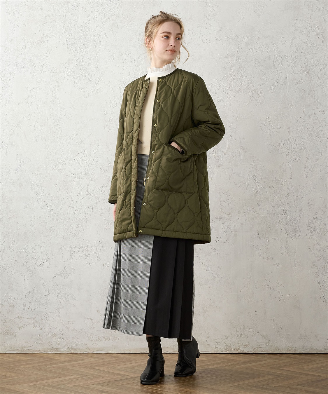 LE SOUK HOLIDAY ノーカラー ロングキルトジャケット_sub_13