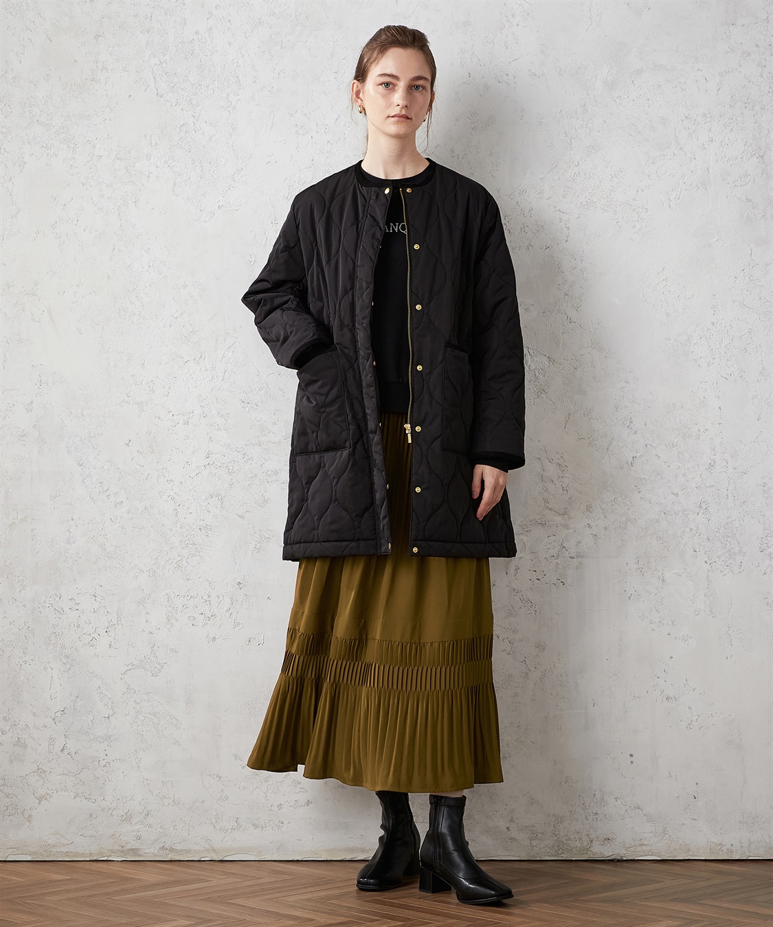 LE SOUK HOLIDAY ノーカラー ロングキルトジャケット_sub_25