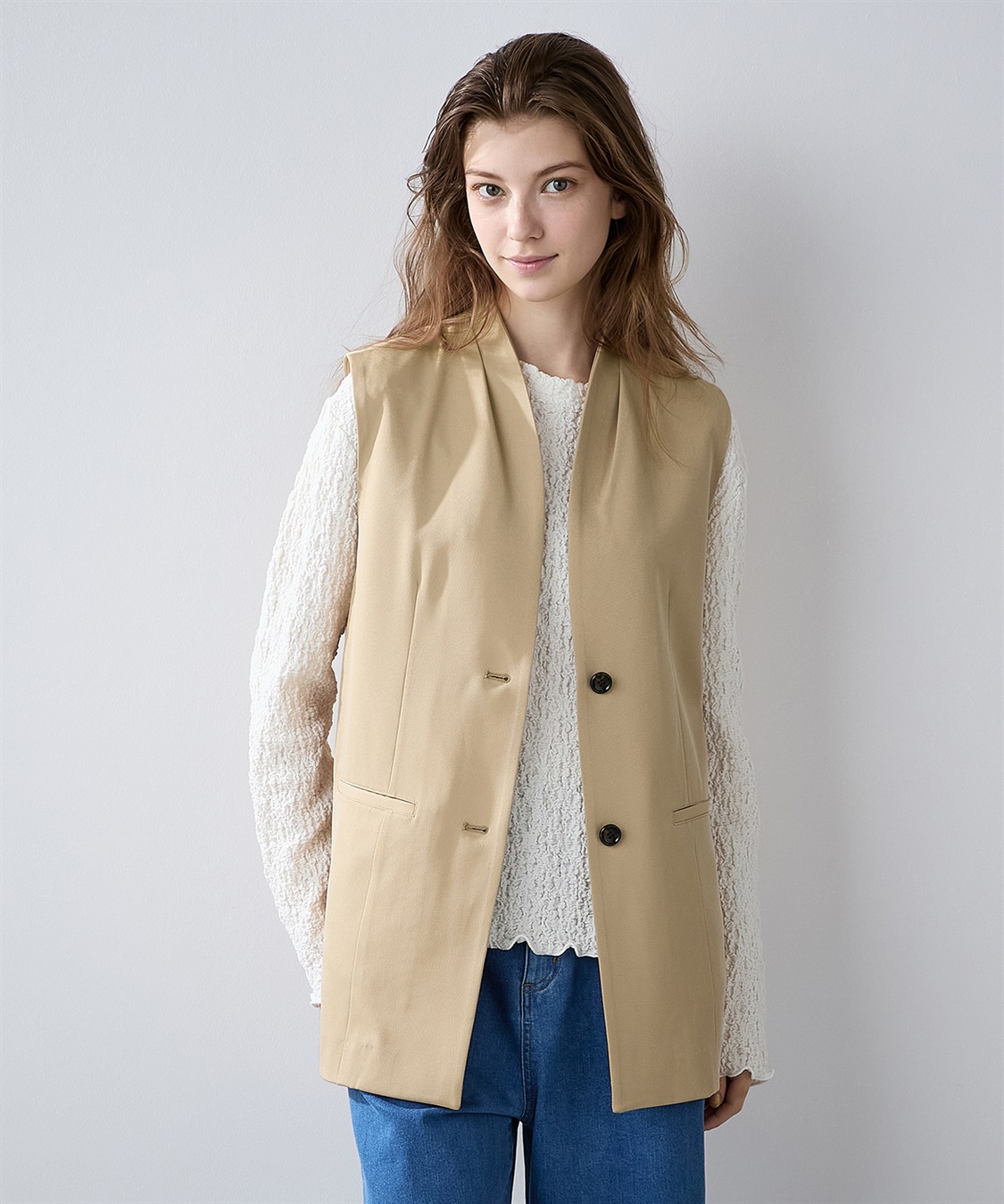 新品♡ 1er Arrondissement 高密度リネンノーカラージレ　麻 高密度リネンノーカラージレ】｜1er Arrondissement（プルミエ