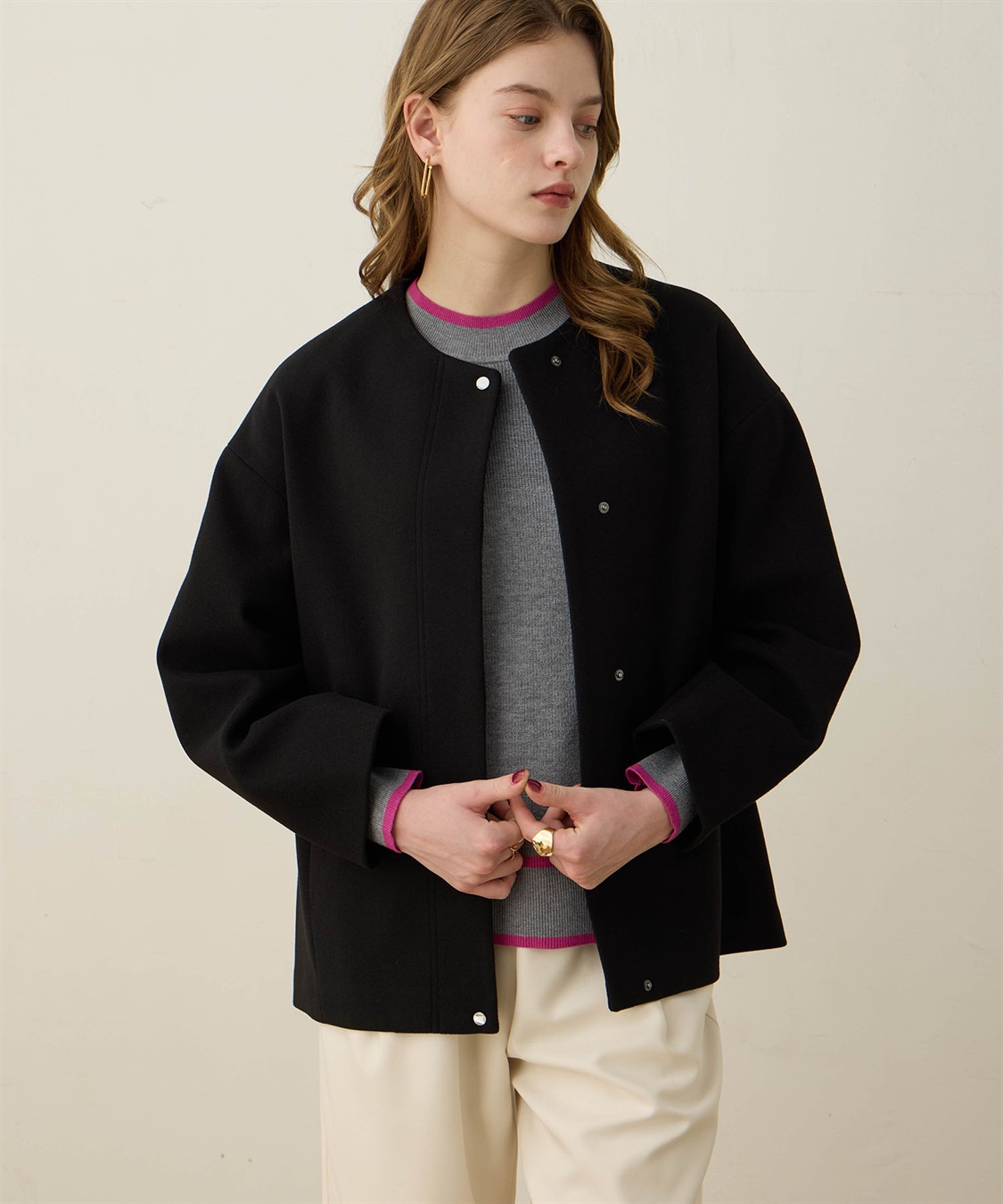 LE SOUK HOLIDAY ノーカラーショートコート_sub_3