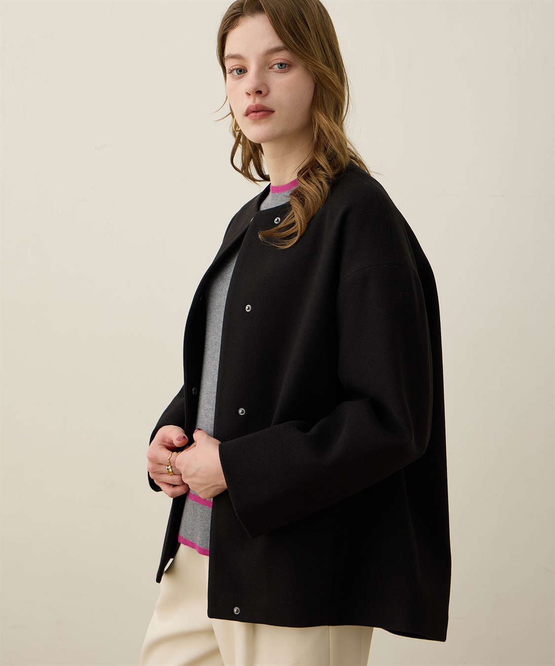 LE SOUK HOLIDAY ノーカラーショートコート_sub_4