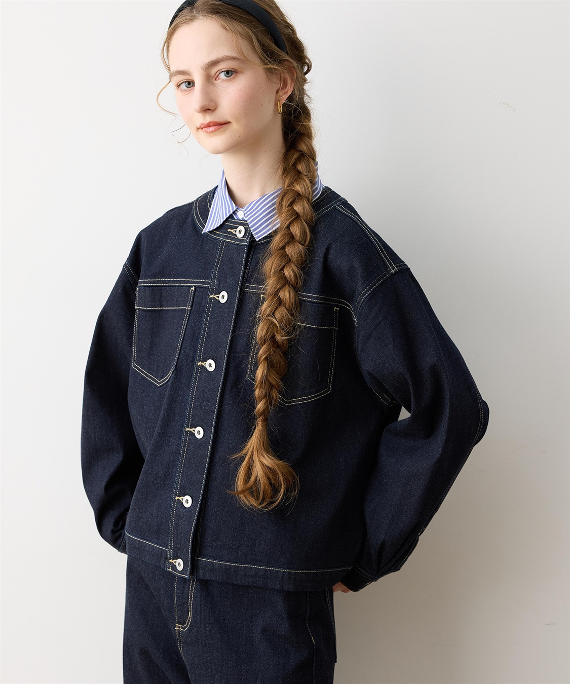 LE SOUK HOLIDAY ストレッチノーカラーデニムジャケット_sub_1