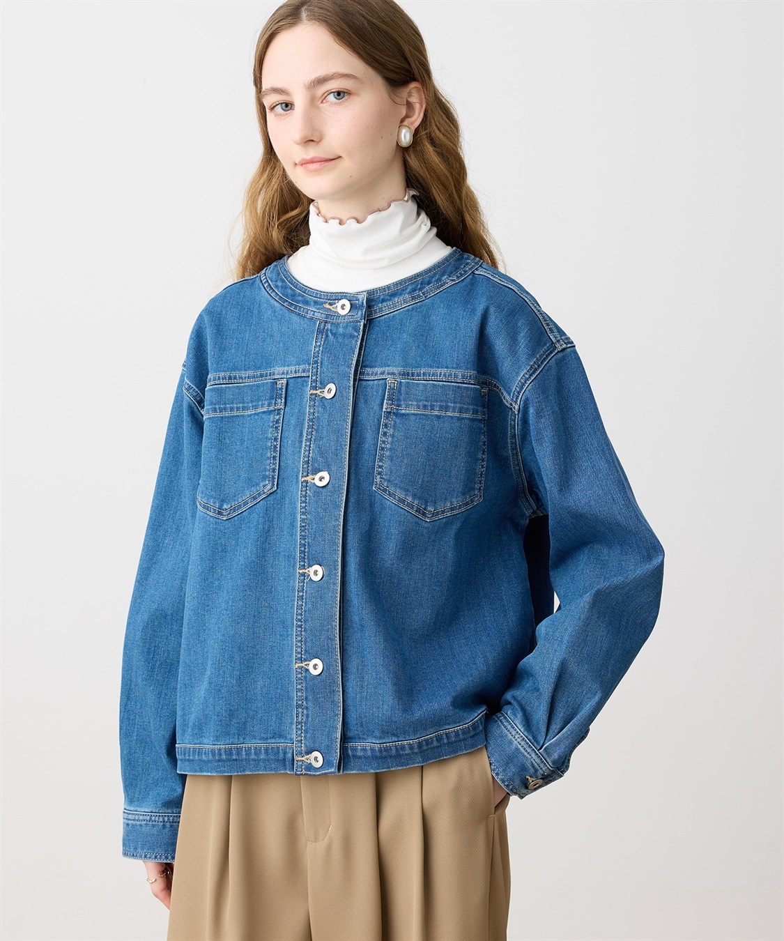 LE SOUK HOLIDAY ストレッチノーカラーデニムジャケット_sub_6